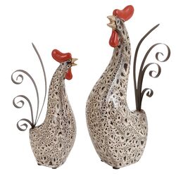 2 Piece Rooster Statue Set in Black & White