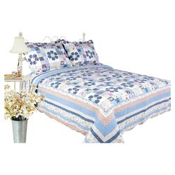 Pansy 3 Piece Full / Queen Quilt Set in Blue