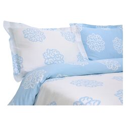 Milena Reversible Duvet Set in Light Blue & Ivory