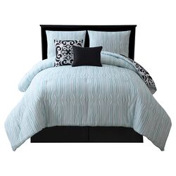 Kennedy 4 Piece King Comforter Set in Light Blue & White I