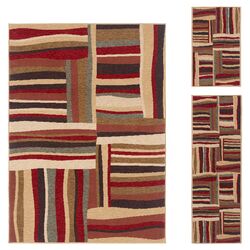 3 Piece Laguna Abstract Stripes Red Rug Set