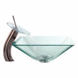 Glass Combinations Aquamarine Sink & Waterfall Faucet in Bronze