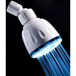 Fixed Blue LED Illuminated Shower Head in White