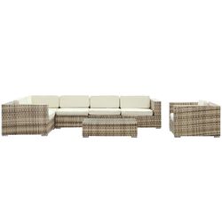 Corona 7 Piece Sectional Seating Group in Sepia with White Cushions