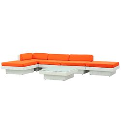 Laguna 6 Piece Sectional Seating Group in White with Orange Cushions