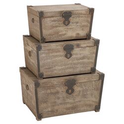 Exquisite 3 Piece Wood Trunk Set in Natural