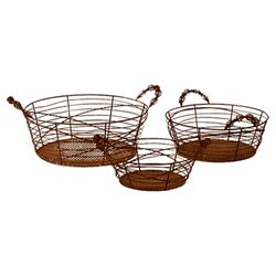 3 Piece Metal Basket Set in Rustic Brown