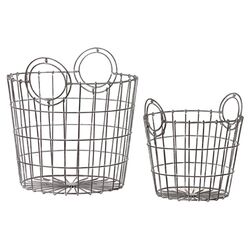 2 Piece Metal Basket Set in Silver