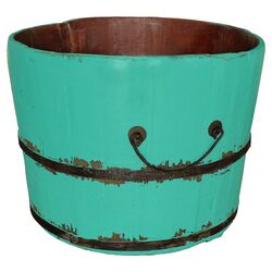 Vintage Wooden Bucket in Turquoise