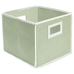 Gingham Folding Storage Cube in Sage