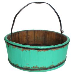 Vintage Wooden Wash Bucket in Turquoise