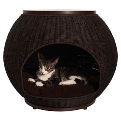 The Igloo Deluxe Wicker End Table Cat Bed in Espresso