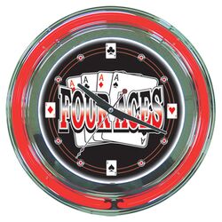 Four Aces Neon Clock in Red