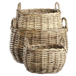 Woven Rattan 3 Piece Storage Basket in Rustic Grey