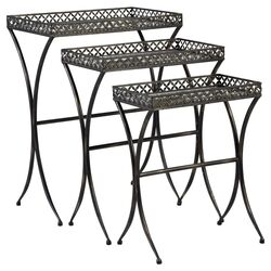 Script Mirrored 3 Piece Nesting Table Set in Bronze