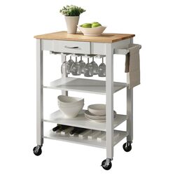 Natural Top Kitchen Cart in White