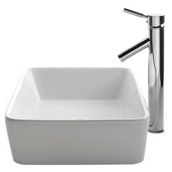 Ceramic Rectangular Bathroom Sink & Faucet Set in Chrome