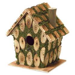 Mossy Wood Birdhouse in Green & Natural