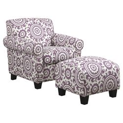 Winnetka Upholstered Chair & Ottoman Set in Purple Medallion