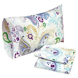 Paisley Garden 3 Piece Printed Sheet Set in White & Blue