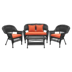 4 Piece Wicker Lounge Seating Group in Black