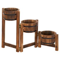 Staggered Rain Barrel Planter Stand in Natural