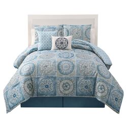Devon 5 Piece Reversible Comforter Set in Blue