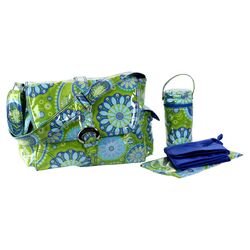 Laminated Buckle Diaper Bag Set in Gypsy Paisley Green