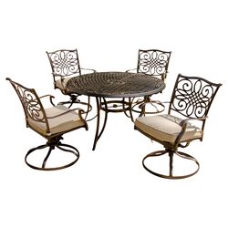 Mississippi 5 Piece Dining Set in Antique Bronze with Beige Cushions