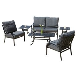 Driago 4 Piece Seating Group in Black Cream with Brown Cushions