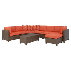 Salinas 9 Piece Dining Set in Brown with Terracotta Cushions