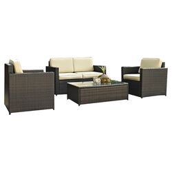5 Piece Lounge Seating Group with Green Cushions