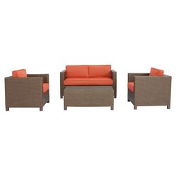 Salinas 9 Piece Dining Set in Brown with Terracotta Cushions
