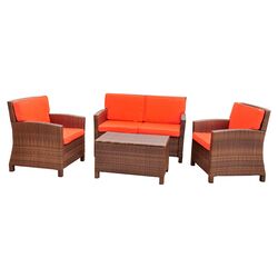 Aventura 6 Piece Seating Group in Dark Brown with Orange Cushions