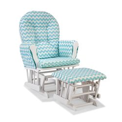 Colonial Padded Glider & Ottoman in Natural & Light Blue