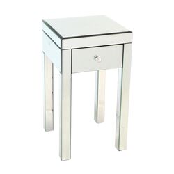 Mirrored Square 1 Drawer Nightstand in Silver