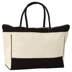 Zip Tote Bag in Cream & Black