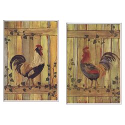 Roosters 2 Piece Wall Plaque Set in Tan
