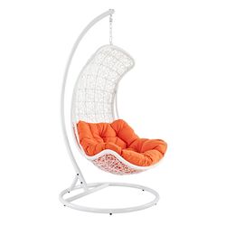 Endow Porch Swing & Stand in White with Orange Cushion