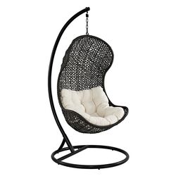 Endow Porch Swing & Stand in Black with White Cushions