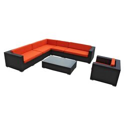 Palm 7 Piece Seating Group in Espresso with Orange Cushions