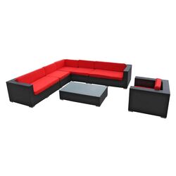 Palm 7 Piece Seating Group in Espresso with Red Cushions