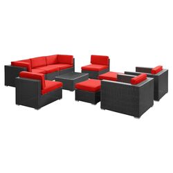 Avia 10 Piece Seating Group in Espresso & Red