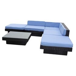 Laguna 6 Piece Seating Group in Espresso with Light Blue Cushions