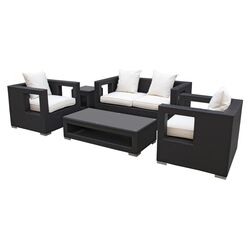Lunar 5 Piece Seating Group in Espresso with White Cushions