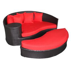 Taiji Daybed & Ottoman Set in Espresso with Red Cushions