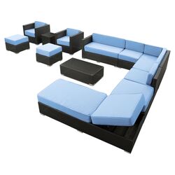 Fusion 12 Piece Seating Group in Espresso with Light Blue Cushions
