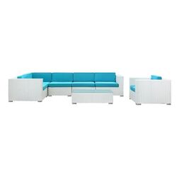 Corona 7 Piece Seating Group in White with Turquoise Cushions
