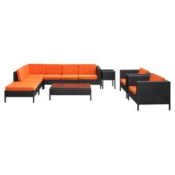 La Jolla 9 Piece Seating Group in Espresso with Orange Cushions