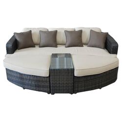 Kingston 4 Piece Seating Group in Brown with White Cushions